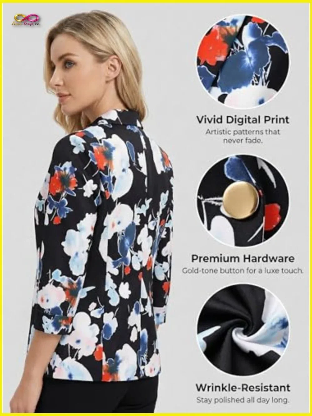 Lightweight 3/4 Sleeve Blazer Tailored Fit Office Work Jacket Chic Minimal